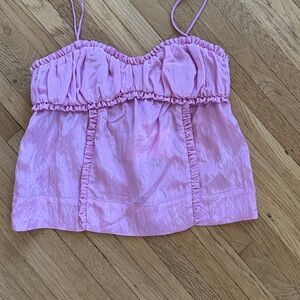 Ganni Pink Shiny Tech Strap Top